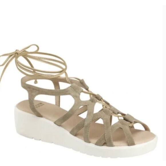 Johnston & Murphy Strappy Sandals 7 Tan Beige Platform 90s Y2K - Picture 1 of 7